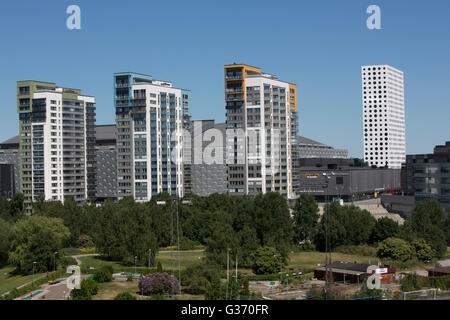 Vista di solna. Mall of Scandinavia e amici arena. Foto Stock