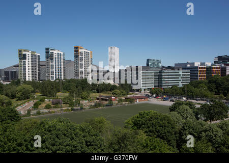 Vista di solna. Mall of Scandinavia e amici arena. Foto Stock