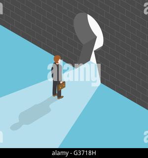 Imprenditore isometrica in piedi di fronte a grandi toppa, leadership, libertà, concetto di soluzione, vettore EPS10 Illustrazione Vettoriale