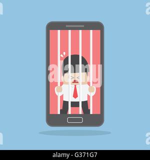 Imprenditore bloccato nello smartphone, vettore EPS10 Illustrazione Vettoriale