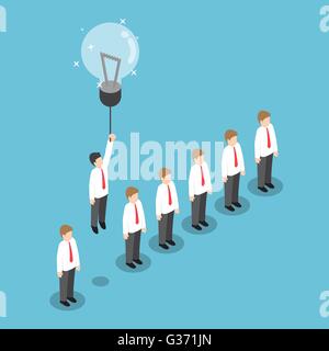 Imprenditore isometrica battenti fuori dalla folla dalla lampadina della luce dell'idea, vettore EPS10 Illustrazione Vettoriale