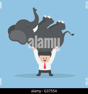 Imprenditore sollevando un elefante, potenza di effactive concetto di leadership, vettore EPS10 Illustrazione Vettoriale