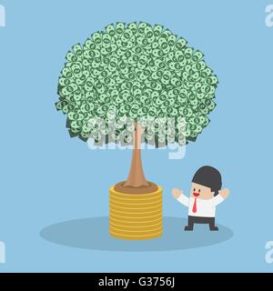 La crescita dell'albero dal denaro moneta, la crescita economica, gli investimenti, la gestione finanziaria di concetto, vettore EPS10 Illustrazione Vettoriale