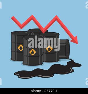 Fusti di petrolio e di tendenza ribassista grafico, crisi petrolifera concetto, vettore EPS10 Illustrazione Vettoriale