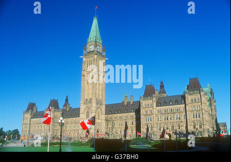 Il blocco centrale del parlamento canadese edifici, Ottawa, Ontario, Canada Foto Stock