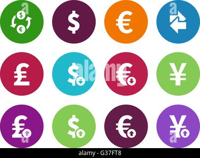 Tasso di cambio icone cerchio su sfondo bianco Illustrazione Vettoriale