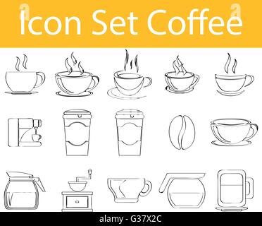 Disegnate Doodle rivestita icona impostare il mio caffè con 15 icone per un utilizzo creativo in graphic design Illustrazione Vettoriale