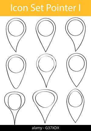 Disegnate Doodle Icona foderato imposta il puntatore I con 9 icone per un utilizzo creativo in graphic design Illustrazione Vettoriale
