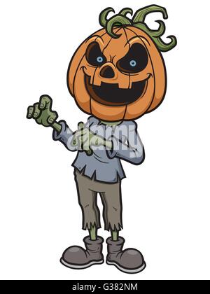 Illustrazione Vettoriale di cartoon della zucca di Halloween monster Illustrazione Vettoriale