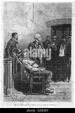 Assassino William Kemmler, a Auburn prigione, New York, dà Harold Brown sedia elettrica il suo primo test live : Gli ci vogliono 8 minuti per morire - 'un orribile spettacolo" (N.Y.Times) Data: 6 agosto 1890 Foto Stock