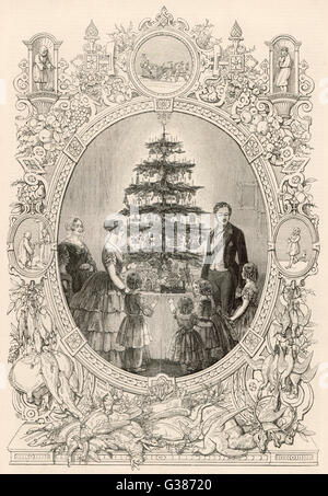 La regina Vittoria e il Principe Alberto e la Royal i bambini si stringono intorno all'albero di Natale al Castello di Windsor data: 1848 Foto Stock