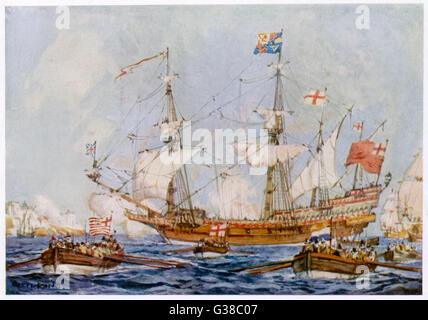 Costruito da Raleigh, e denominata "arca Raleigh', acquistata da Elisabetta e ridenominato "Ark Royal' (e successivamente "Anne Royal') Data: 1587 Foto Stock