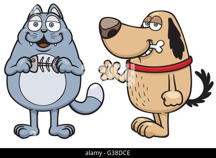 Illustrazione Vettoriale di fumetto di cane e di gatto Illustrazione Vettoriale