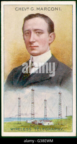 GUGLIELMO MARCONI inventore italiano e la sua installazione wireless data: 1874 - 1937 Foto Stock