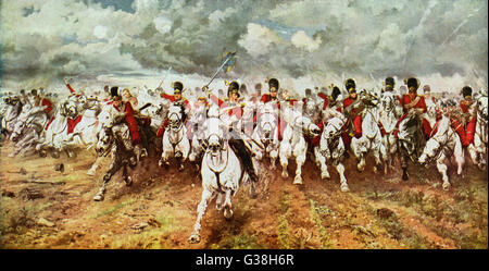 Battaglia di Waterloo : 'Scotland per sempre !" la carica degli scozzesi grigi Data: 18 giugno 1815 Foto Stock