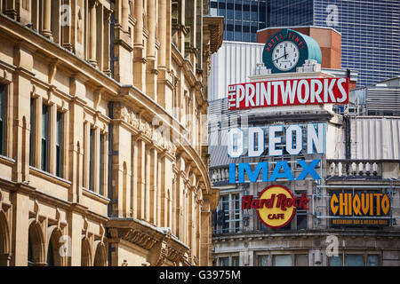 Torre CIS Printworks e il Corn Exchange a Exchange Square segni immobili serrati Foto Stock