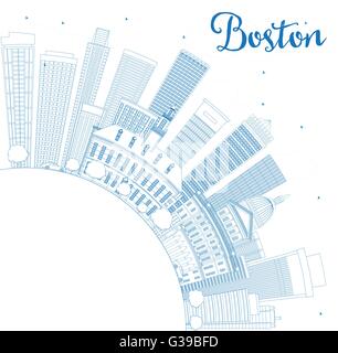 Profilo dello Skyline di Boston con edifici blu e copia di spazio. Illustrazione Vettoriale. Viaggi di affari e turismo Concept Illustrazione Vettoriale