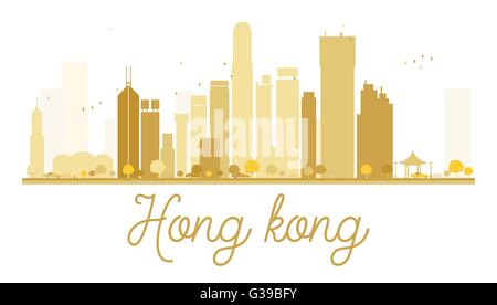 Della città di Hong Kong skyline silhouette dorata. Illustrazione Vettoriale. Piatto semplice concetto per il turismo presentazione, banner, cartellone Illustrazione Vettoriale