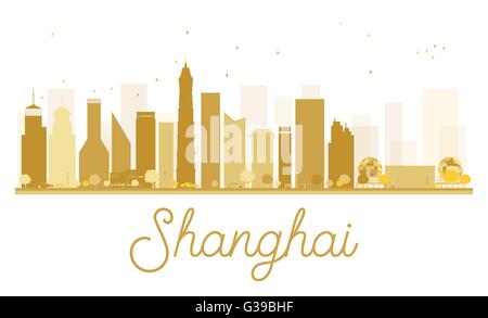 Shanghai skyline della città golden silhouette. Illustrazione Vettoriale. Piatto semplice concetto per il turismo presentazione, banner, cartellone Illustrazione Vettoriale