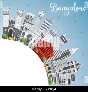 Bangalore Skyline con edifici grigi, Blu Cielo e spazio di copia. Illustrazione Vettoriale. Viaggi di affari e turismo Concept Illustrazione Vettoriale
