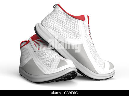 Sneakers bianco isolato su bianco, 3d illustrazione Foto Stock