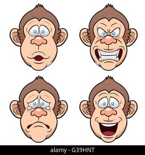 Illustrazione Vettoriale di Cartoon scimmie faccia Illustrazione Vettoriale