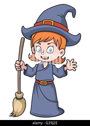Illustrazione Vettoriale di fumetto azienda strega scopa Illustrazione Vettoriale