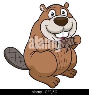 Illustrazione Vettoriale di Cartoon Beaver con un legno Illustrazione Vettoriale