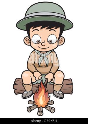 Illustrazione Vettoriale di Boy Camping Cartoon Illustrazione Vettoriale