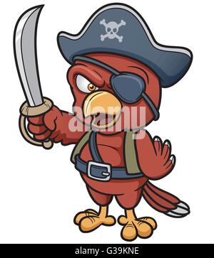 Illustrazione Vettoriale di Cartoon Pirate Parrot Illustrazione Vettoriale