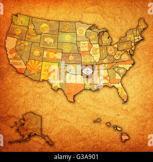Arkansas sul vecchio vintage mappa degli stati uniti con i confini di stato Foto Stock
