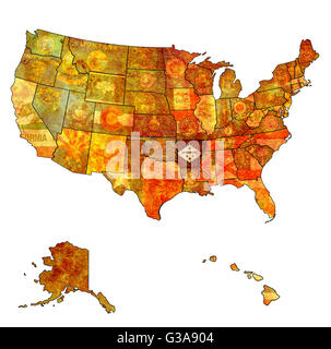 Arkansas sul vecchio vintage mappa degli stati uniti con i confini di stato Foto Stock