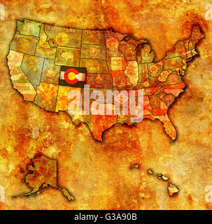 Colorado sul vecchio vintage mappa degli stati uniti con i confini di stato Foto Stock