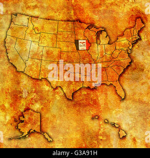 Iowa il vecchio vintage mappa degli stati uniti con i confini di stato Foto Stock