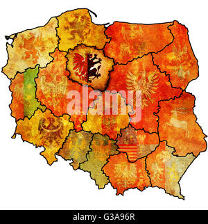 Kujawsko pomorskie regione sulla mappa di amministrazione con bandiera di altre province polacche Foto Stock