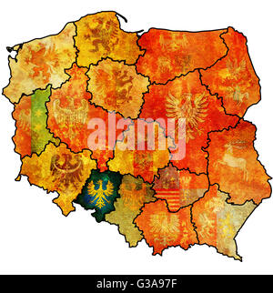 Opolskie regione sulla mappa di amministrazione della Polonia con bandiera di altre province polacche Foto Stock