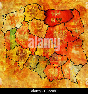 Warmian masurian regione sulla mappa di amministrazione della Polonia con bandiera di altre province polacche Foto Stock