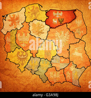 Warmian masurian regione sulla mappa di amministrazione della Polonia con bandiera di altre province polacche Foto Stock