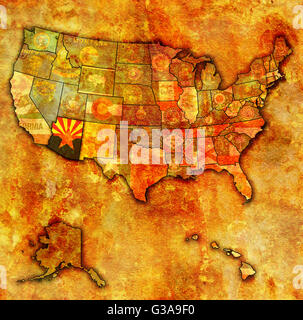 Arizona sul vecchio vintage mappa degli stati uniti con i confini di stato Foto Stock