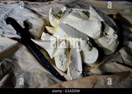 Elaborazione del formaggio tradizionale in Sapalache ' Las Huaringas ' - HUANCABAMBA.. Dipartimento di Piura .PERÙ Foto Stock