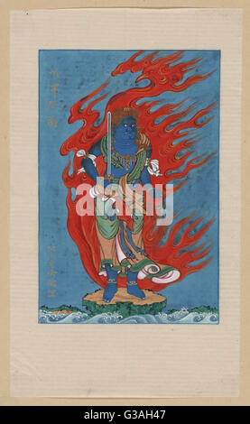 Figura mitologica buddista blu o indù, intera lunghezza, sta Foto Stock