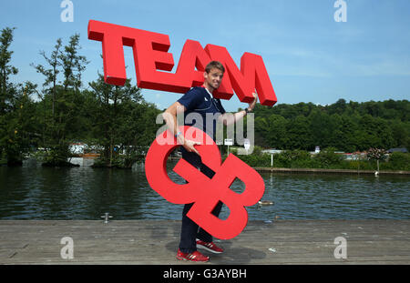 Team GB's Alan Campbell durante l annuncio del team presso il River and Rowing Museum, Henley on Thames. Foto Stock