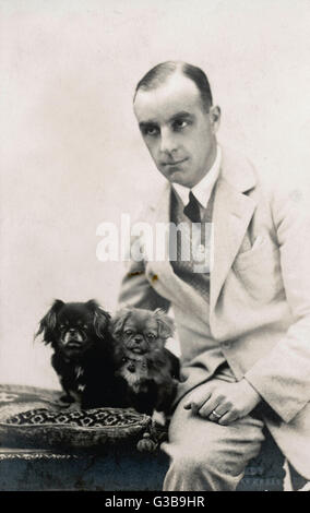 Studio ritratto, uomo con cani Pekingesi Foto Stock