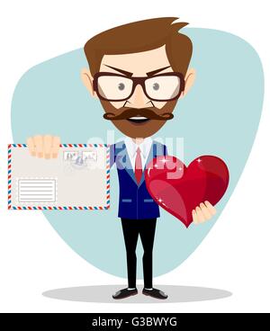 Imprenditore tenendo un cuore e la busta, Illustrazione Vettoriale