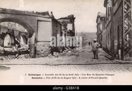 Fuoco di Salonicco - Una strada nel quartiere francese Foto Stock