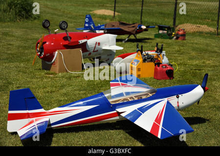 Area di preparazione ad una radio controlled aerei Flying Club airfield Foto Stock