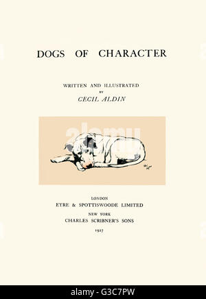 Illustrazione della pagina del titolo di Cecil Aldin, con bull terrier Foto Stock