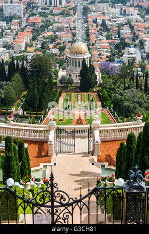 Israele Haifa, cityscape, Bahá'í santuario, giardino, a cupola, Foto Stock