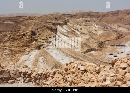 Israele, West Bank, Masada, parco nazionale, il paesaggio del deserto del Negev, Foto Stock