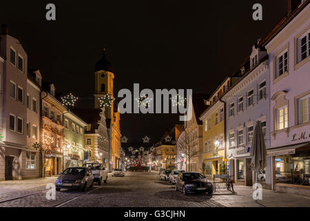 Kaufbeuren di notte, in Germania, in Baviera, Algovia, Svevia Kaufbeuren, città natale e Capodanno Foto Stock